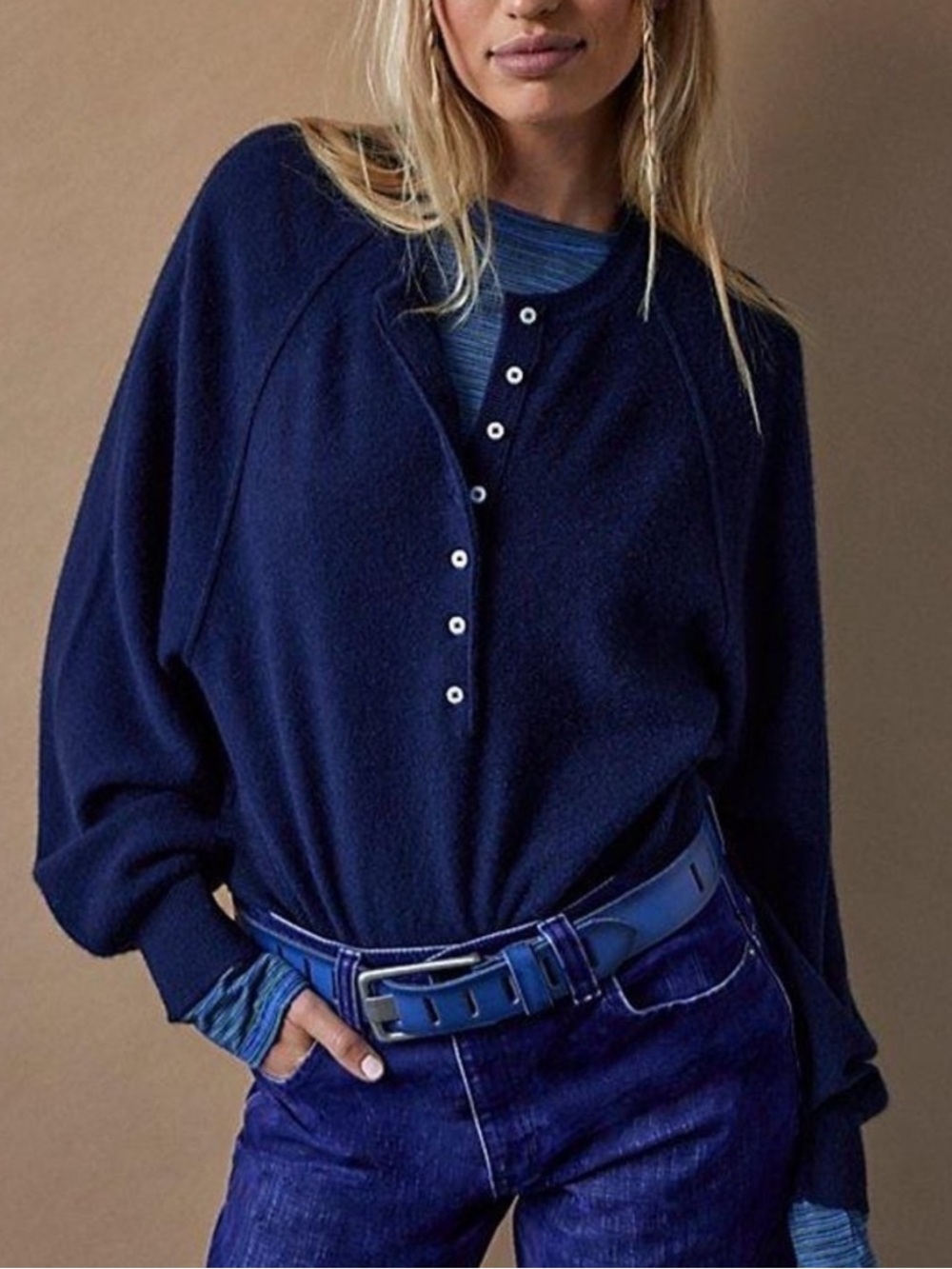 Free People Free People Porta 100% Cashmere Henley Sweater Medium 50543
